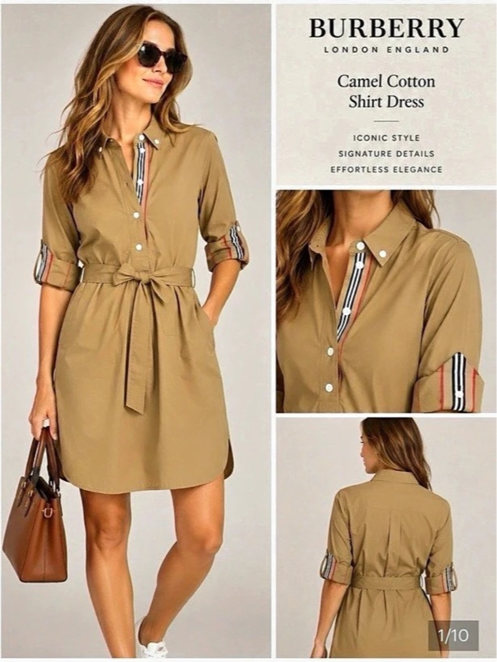 Burberry Camel Cotton Shirt Dress Mini Shirt Dress in Brown Like New